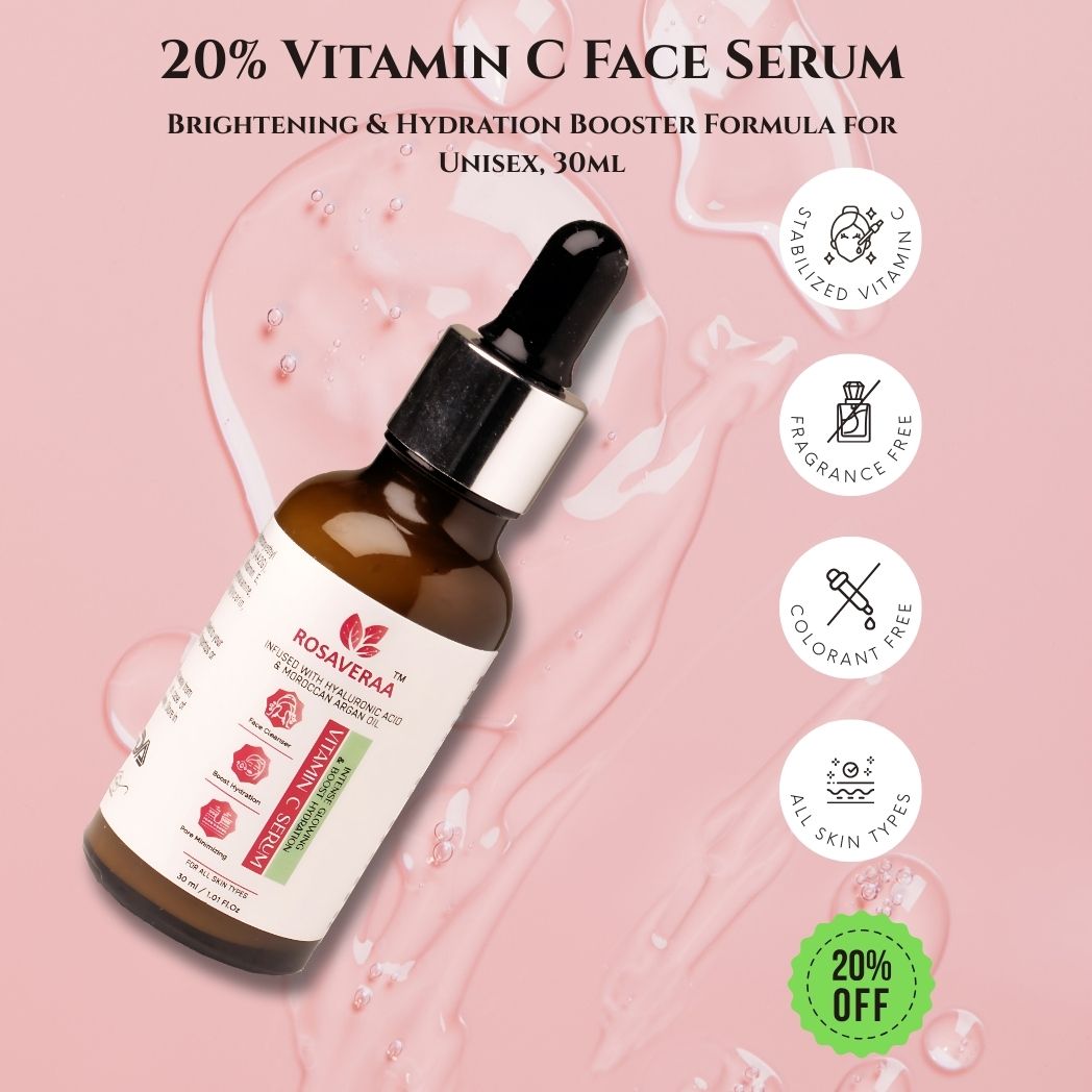 20% Vitamin C Face Serum | All Skin Types| Brightening & Hydration Booster Formula for Unisex, 30ml