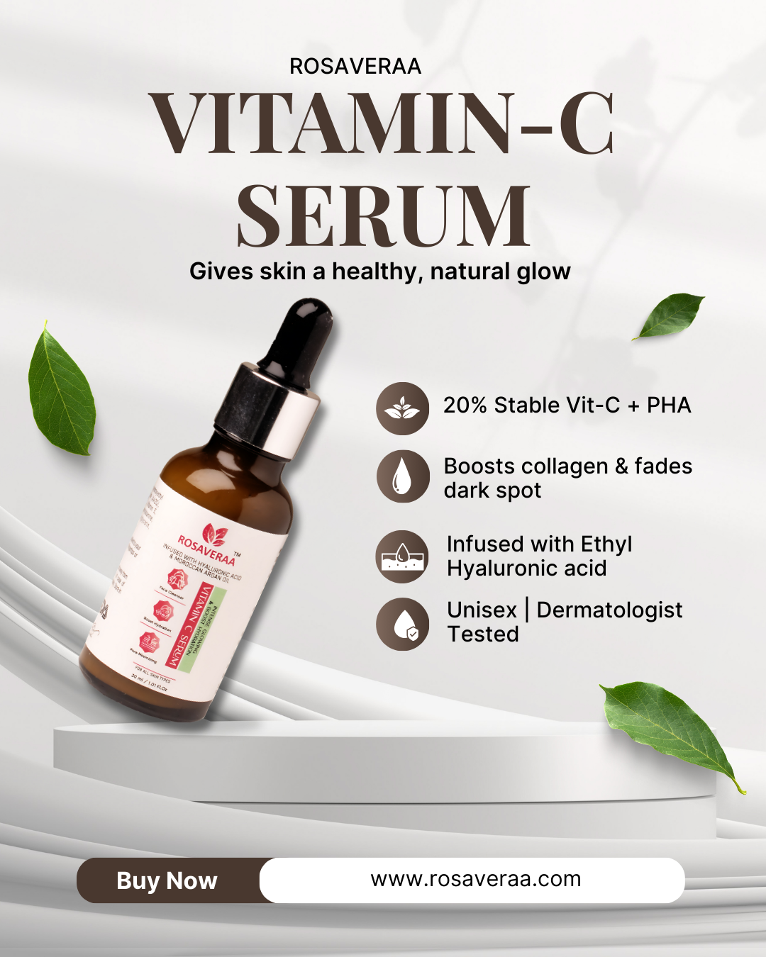 20% Vitamin C Face Serum | All Skin Types| Brightening & Hydration Booster Formula for Unisex, 30ml